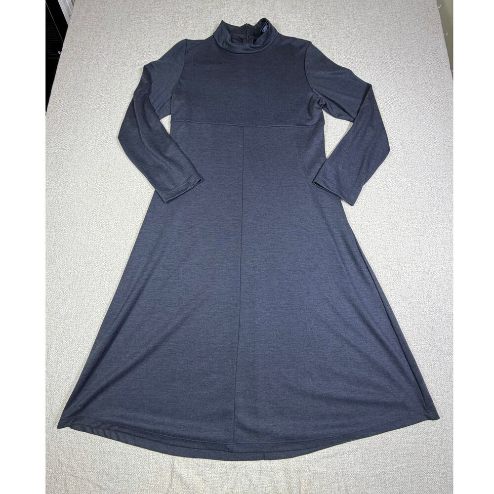 Susan Graver Women Med Gray Liquid Knit Long Sleeve Midi Dress Stretch Comfort